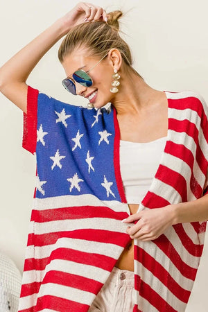 Patriotic Knit Beach Cardigan in Vivid Navy & Red women outfit ideas