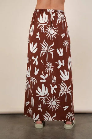 Printed Drawstring Midi Beach Skirt in Chocolate women outfit ideas