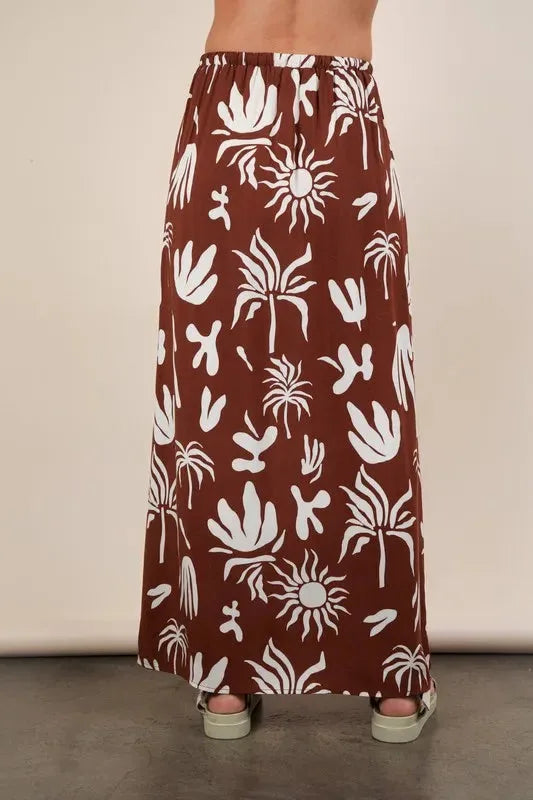 Printed Drawstring Midi Beach Skirt in Chocolate women outfit ideas