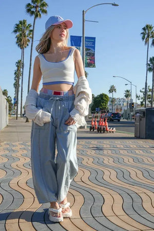 Relaxed Barrel Chambray Beach Pants - Light Denim women outfit ideas