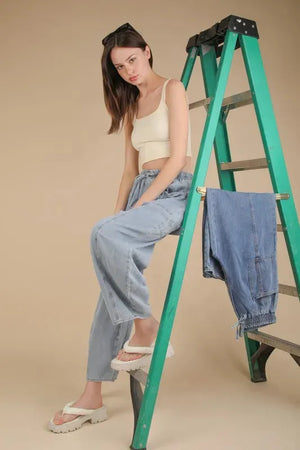 Relaxed Barrel Chambray Beach Pants - Light Denim women outfit ideas