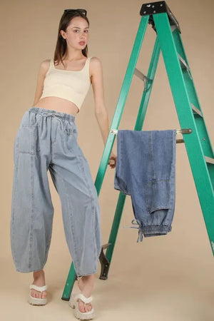 Relaxed Barrel Chambray Beach Pants - Light Denim women outfit ideas