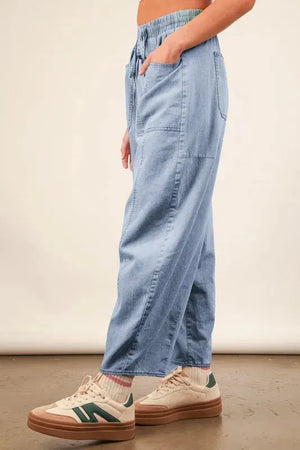 Relaxed Barrel Chambray Beach Pants - Light Denim women outfit ideas