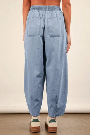 Relaxed Barrel Chambray Beach Pants - Light Denim women outfit ideas