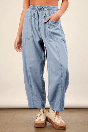 Relaxed Barrel Chambray Beach Pants - Light Denim women outfit ideas