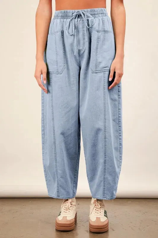 Relaxed Barrel Chambray Beach Pants - Light Denim women outfit ideas