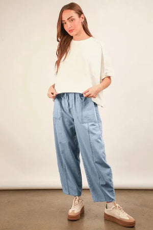 Relaxed Barrel Chambray Beach Pants - Light Denim women outfit ideas