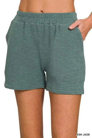 Relaxed Cotton Slub Beach Shorts in Ash Jade women outfit ideas