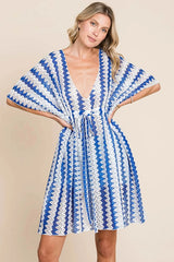 Royal Blue Striped Beach Cover-Up with Tie-Front women outfit ideas
