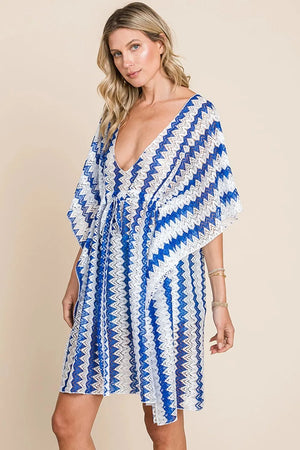 Royal Blue Striped Beach Cover-Up with Tie-Front women outfit ideas