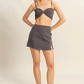 Ruched Linen-Blend Beach Skirt Set in Charcoal women outfit ideas