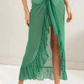 Ruffle Trim Sarong Beach Skirt Coverup in Green women outfit ideas