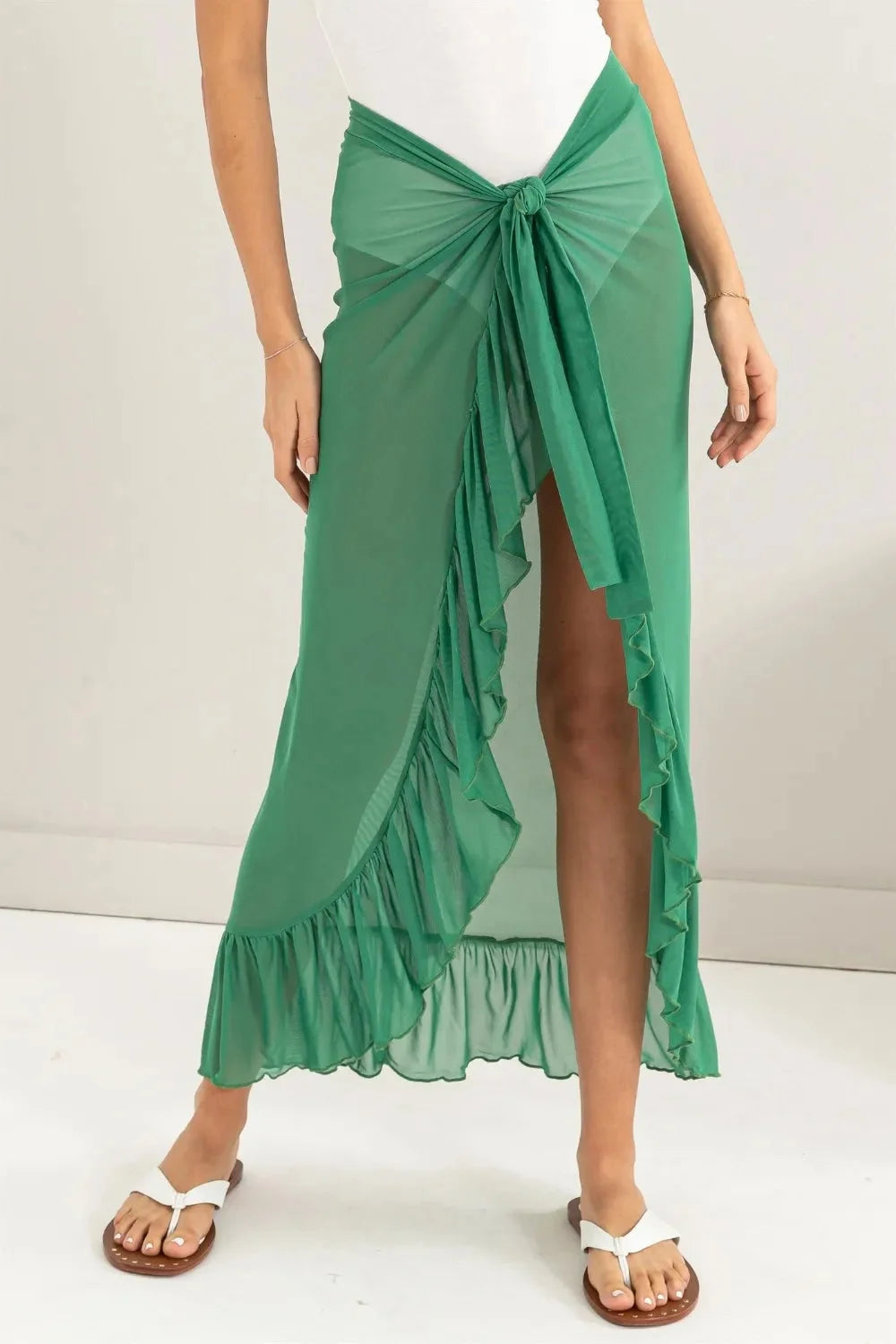 Ruffle Trim Sarong Beach Skirt Coverup in Green women outfit ideas