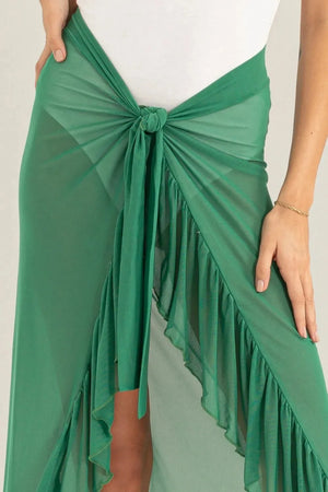 Ruffle Trim Sarong Beach Skirt Coverup in Green women outfit ideas
