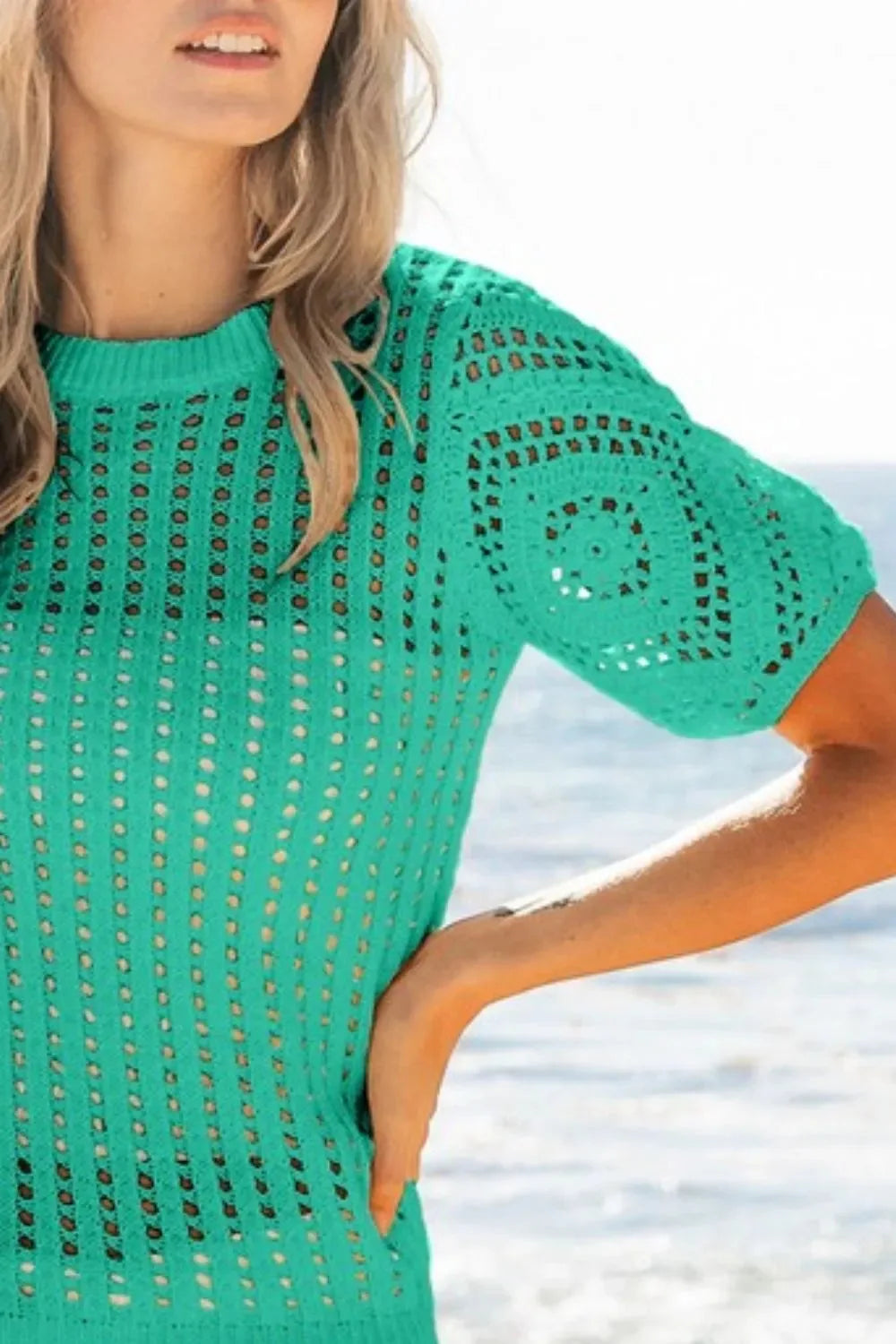Seaside Crochet Lace Beach Top in Jade women outfit ideas