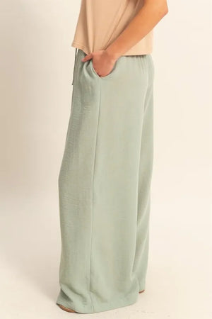 Seaside Drawstring Wide Leg Beach Pants in Sage Green