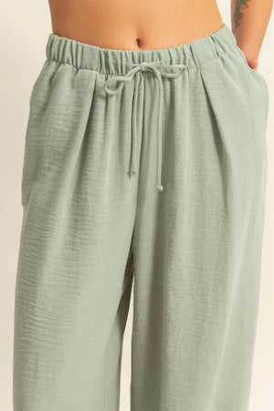 Seaside Drawstring Wide Leg Beach Pants in Sage Green