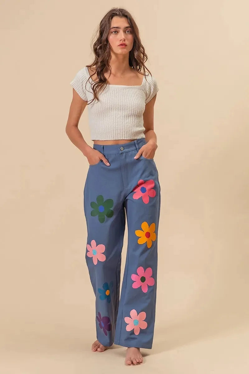 Seaside Floral Straight Leg Beach Pants women outfit ideas