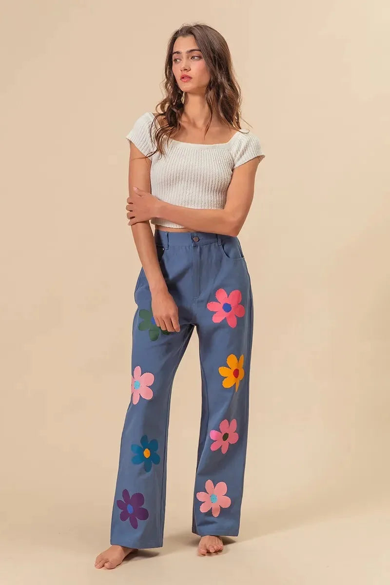 Seaside Floral Straight Leg Beach Pants women outfit ideas