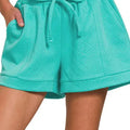 Seaside Jacquard Knit Beach Shorts in Turquoise women outfit ideas