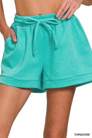Seaside Jacquard Knit Beach Shorts in Turquoise women outfit ideas