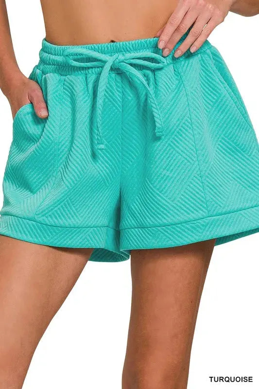 Seaside Jacquard Knit Beach Shorts in Turquoise women outfit ideas