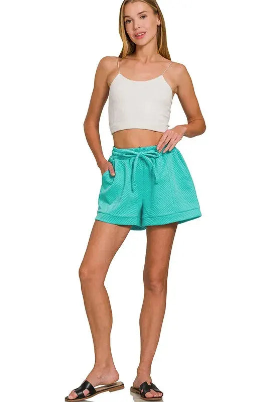 Seaside Jacquard Knit Beach Shorts in Turquoise women outfit ideas