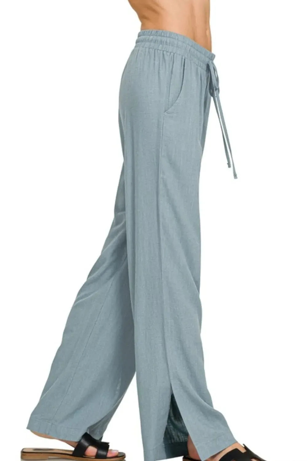 Seaside Linen-Blend Wide-Leg Beach Pants women outfit ideas
