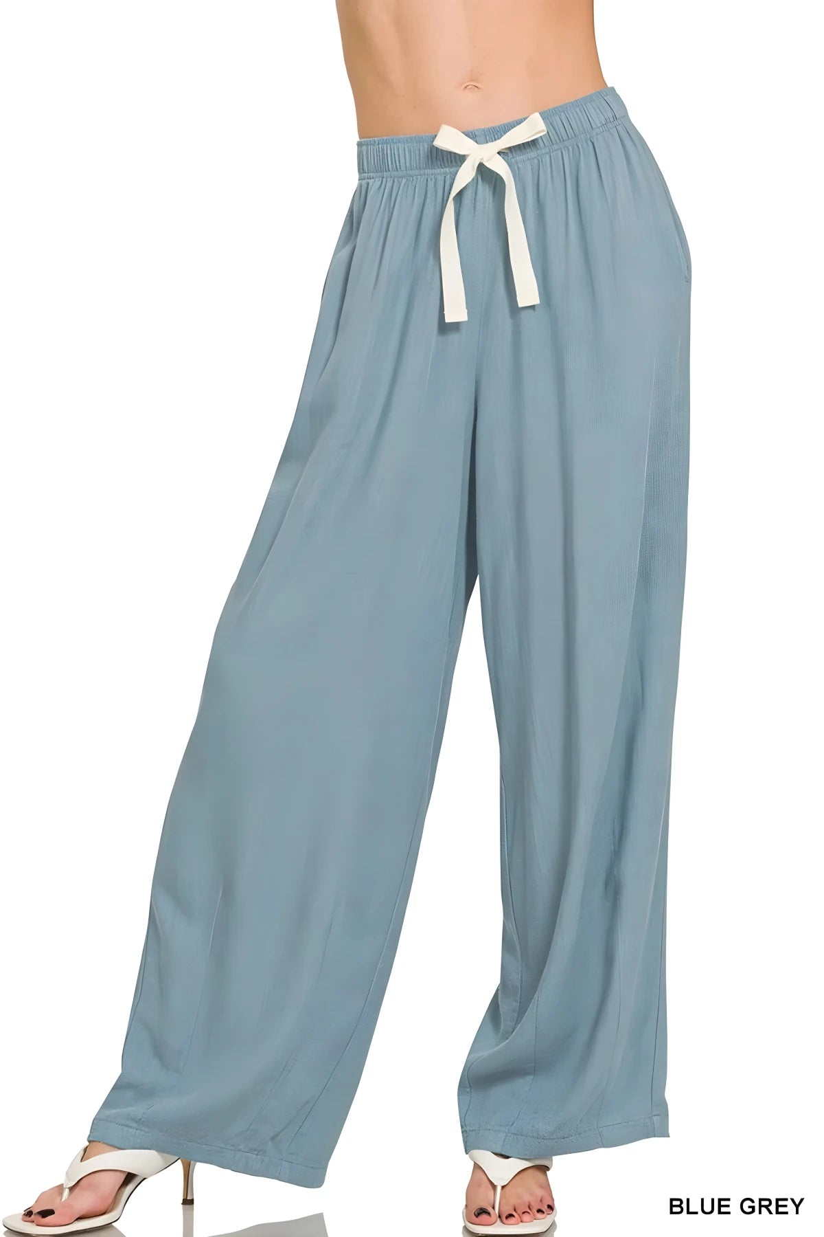 Seaside Linen Drawstring Beach Pants in Blue Grey