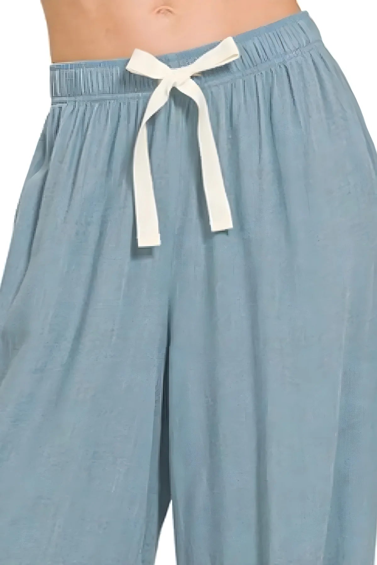Seaside Linen Drawstring Beach Pants in Blue Grey