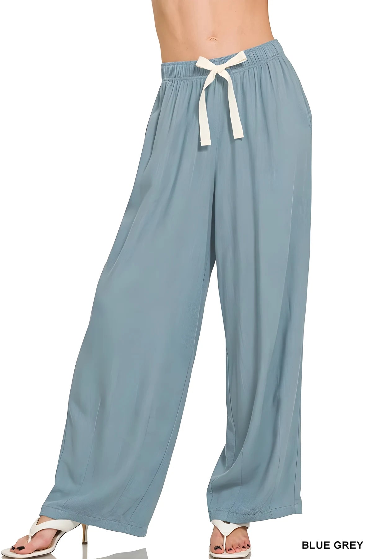 Seaside Linen Drawstring Beach Pants in Blue Grey