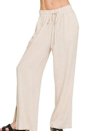 Seaside Linen Drawstring Beach Pants in Sand Beige women outfit ideas