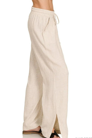 Seaside Linen Drawstring Beach Pants in Sand Beige women outfit ideas