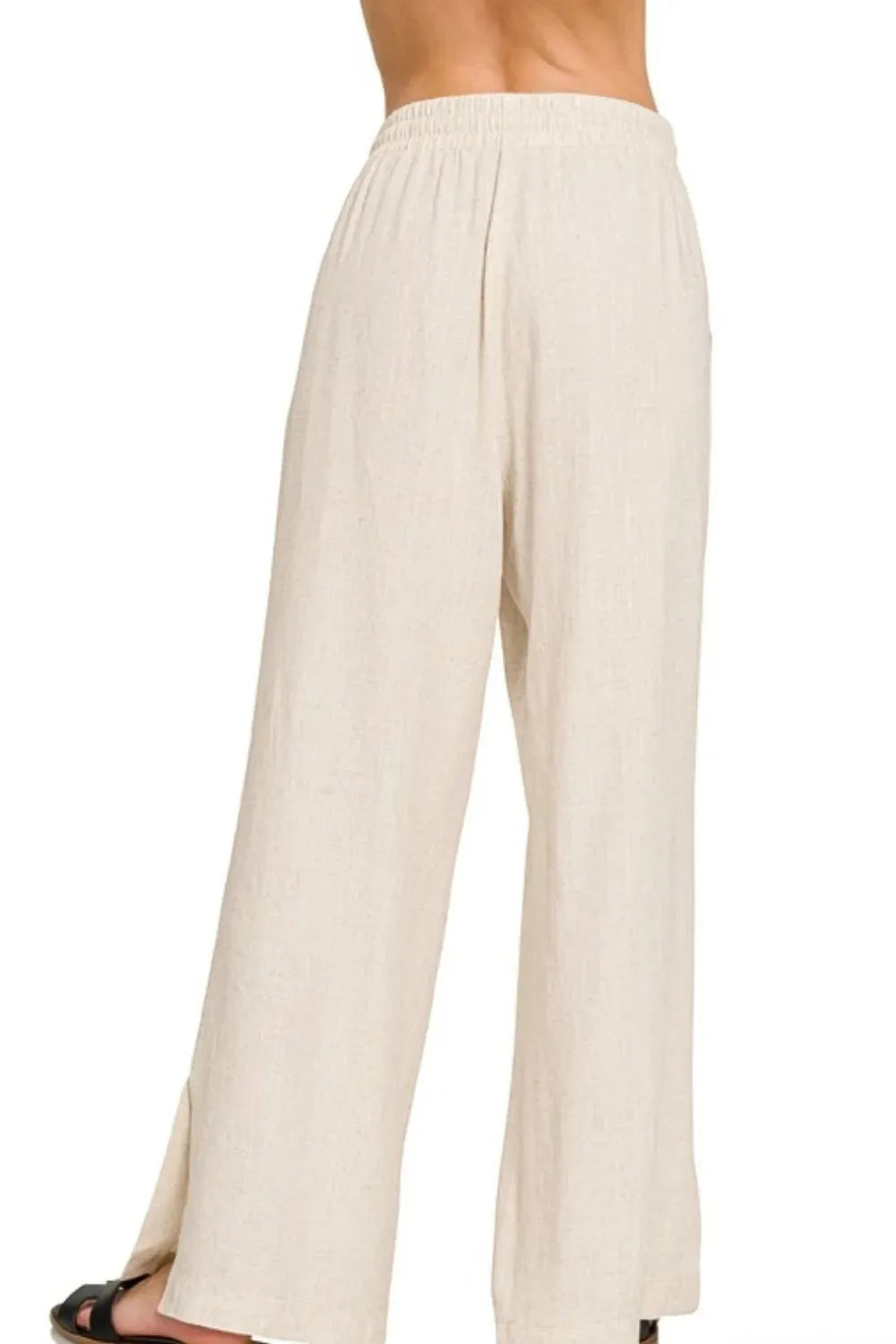 Seaside Linen Drawstring Beach Pants in Sand Beige women outfit ideas