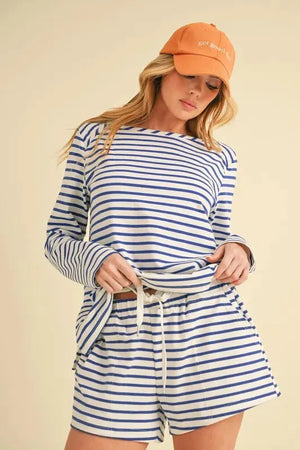 Seaside Stripe Drawstring Beach Shorts women outfit ideas