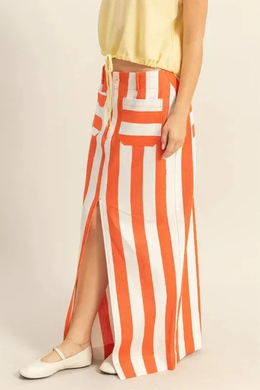 Seaside Striped Cotton Beach Maxi Skirt women outfit ideas