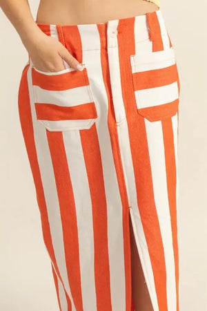 Seaside Striped Cotton Beach Maxi Skirt women outfit ideas
