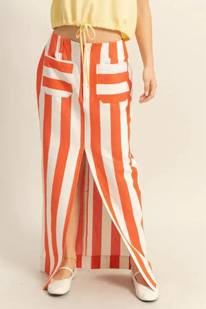 Seaside Striped Cotton Beach Maxi Skirt women outfit ideas
