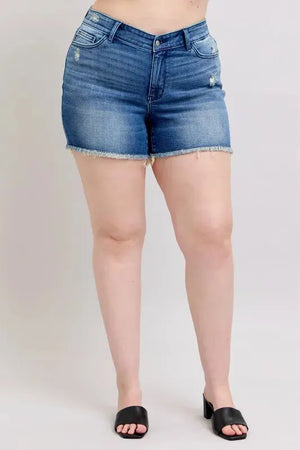 Seaside V-Front Denim Beach Shorts in Medium Wash women outfit ideas