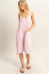 Side-Tie Linen Blend Beach Romper in Light Pink women outfit ideas