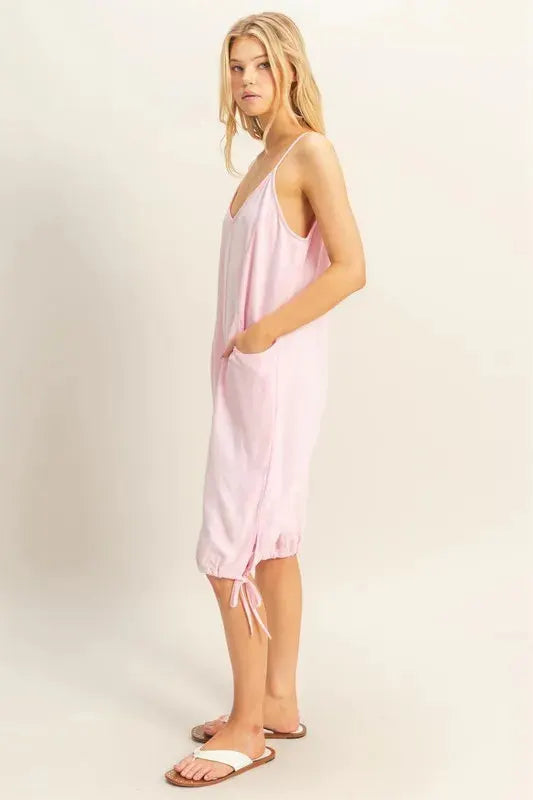 Side-Tie Linen Blend Beach Romper in Light Pink women outfit ideas