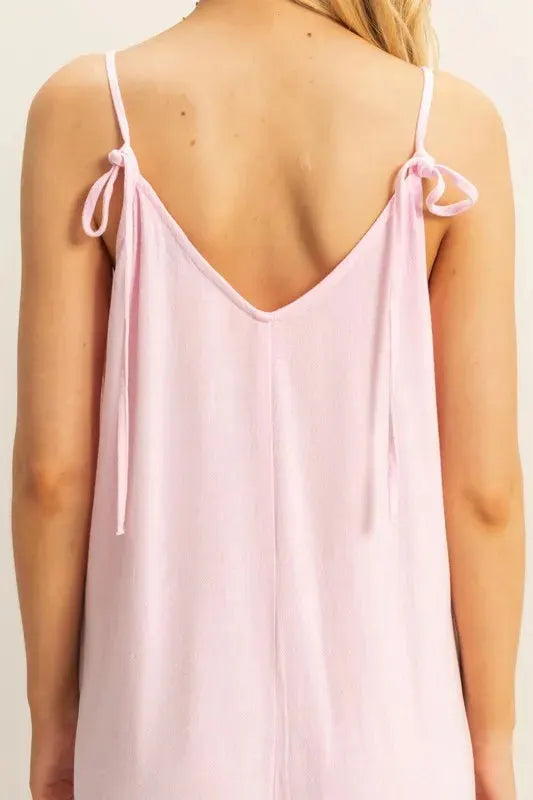 Side-Tie Linen Blend Beach Romper in Light Pink women outfit ideas