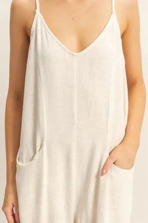 Side-Tie Linen Blend Beach Romper in Oatmeal women outfit ideas
