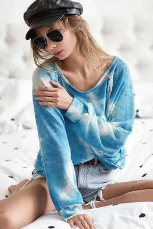 Sky Blue Tie Dye Beach Top with Contrast Stitching women outfit ideas