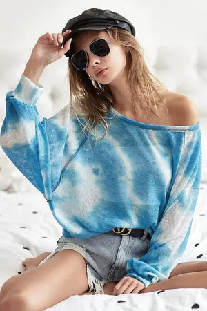 Sky Blue Tie Dye Beach Top with Contrast Stitching women outfit ideas