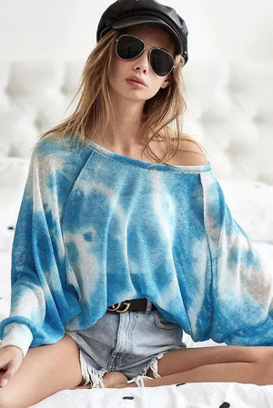 Sky Blue Tie Dye Beach Top with Contrast Stitching women outfit ideas