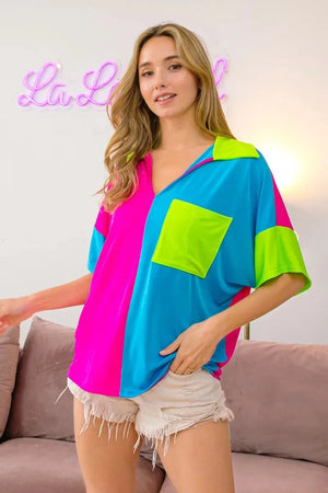 Slinky Knit Color Block Beach Top in Tropical Hues women outfit ideas