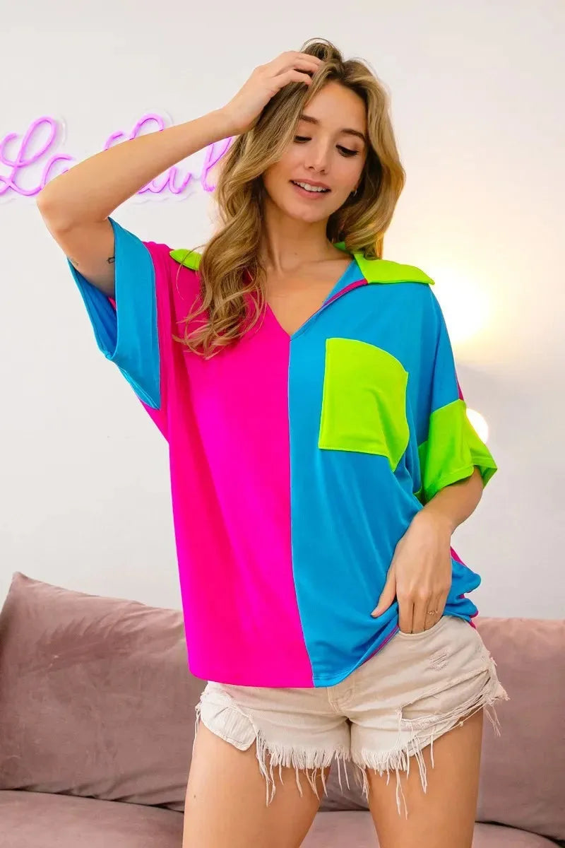 Slinky Knit Color Block Beach Top in Tropical Hues women outfit ideas