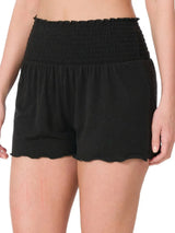 Smocked Elastic Waist Beach Shorts in Classic Black women outfit ideas