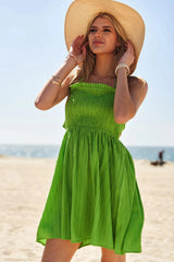 Smocked Halter Tie-Back Beach Mini Dress in Apple Green women outfit ideas
